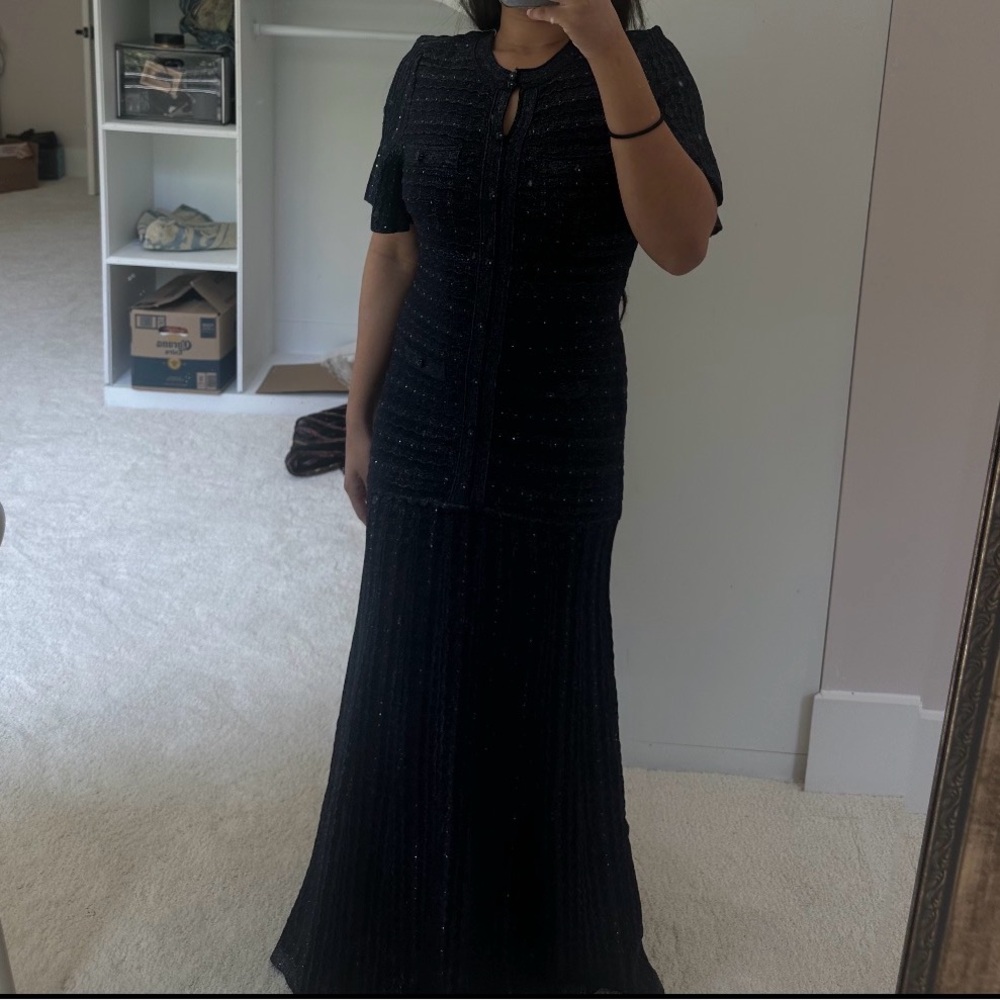 Sandro Navy Rhinestone Knit Maxi Dress - Picture 2 of 7